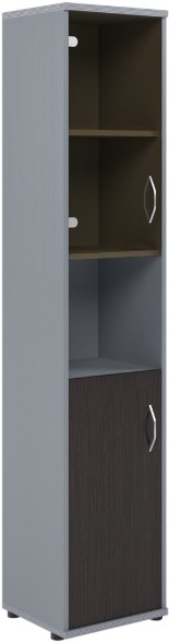 Шкаф колонка с малой глухой и стеклянной дверьми СУ-1.4(L) Венге/Металлик 406*365*1975 оптом