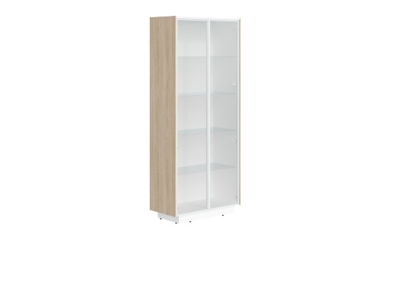 Шкаф шир. выс. со стеклянными дверями в раме СФ-574304 Дуб светлый/Белый премиум 900х430х2100 LINE оптом