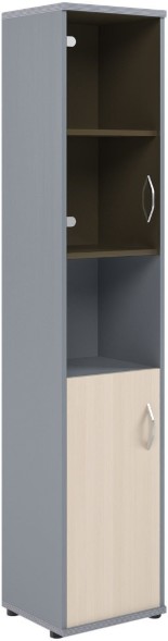 Шкаф колонка с малой глухой и стеклянной дверьми СУ-1.4(L) Клен/Металлик 406*365*1975 оптом