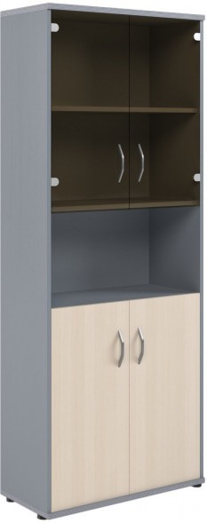 Шкаф комбинированный малыми стеклянными и глухими дверьми СТ-1.4 Клен/Металлик 770*365*1975 оптом