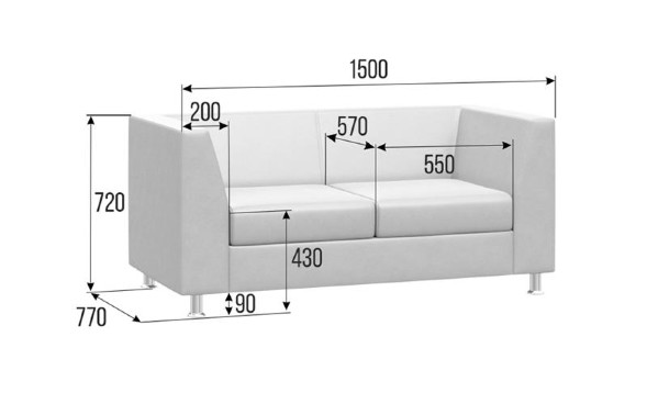 Прайм Диван с подлокотниками двухместный PR.DP-2 1500*770*720 оптом