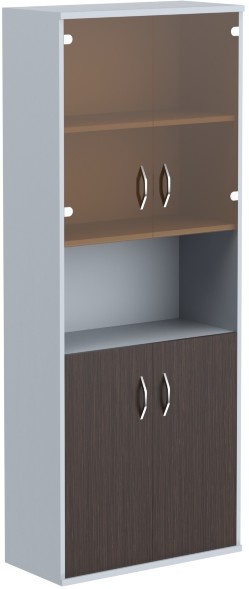 Шкаф комбинированный малыми стеклянными и глухими дверьми СТ-1.4 Венге Магия/Металлик 770*365*1975 оптом