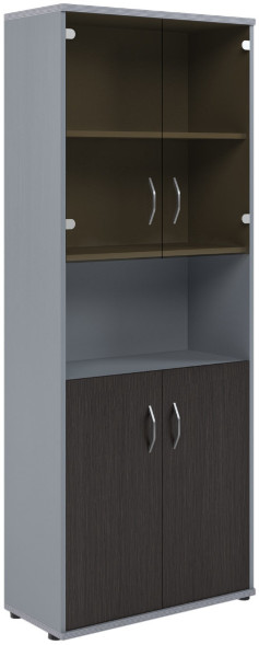 Шкаф комбинированный малыми стеклянными и глухими дверьми СТ-1.4 Венге/Металлик 770*365*1975 оптом